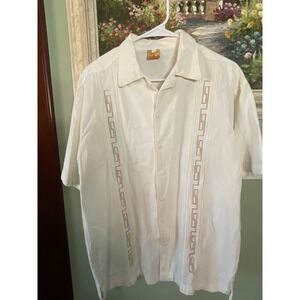 Somi Men's Beige  Guayabera Short Sleeve Embroidered Button-Up Shirt Size G Used
